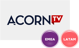 Logo de AcornTV con sticker de EMEA y LATAM