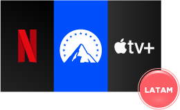 Netflix, Paramount+ and Apple TV logos with a sticker of LATAM