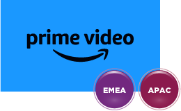 Amazon Prime Video's logo with stickers of EMEA and APAC